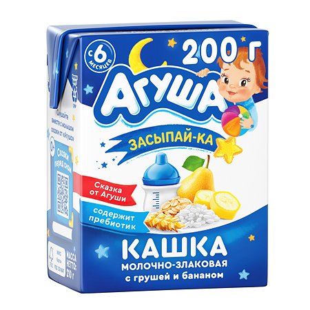 Каша Агуша молочная злаки груша банан 2.7% 0.2л с6месяцев
