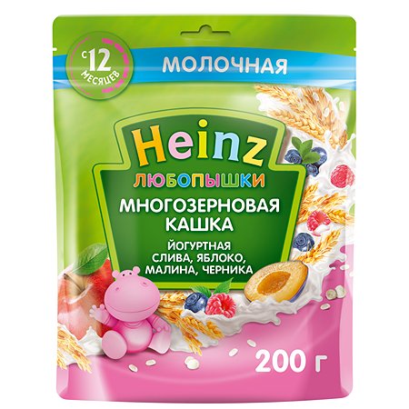 Каша Heinz йогуртовая многозерновая с малиной и черникой 200г с 12месяцев