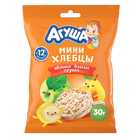 Мини-хлебцы Агуша Полезный перекус мультизлаковые яблоко-банан-груша 30г с 12месяцев